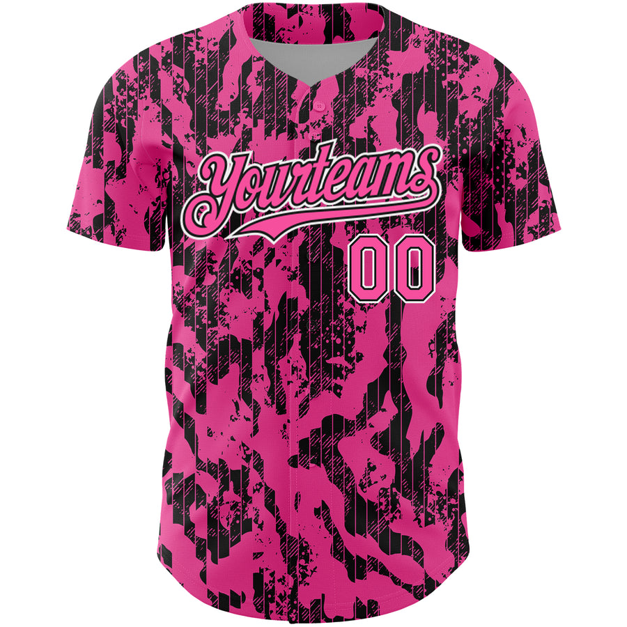 Custom Pink Black-White 3D Pattern Design Abstract Fluid Authentic Baseball Jersey