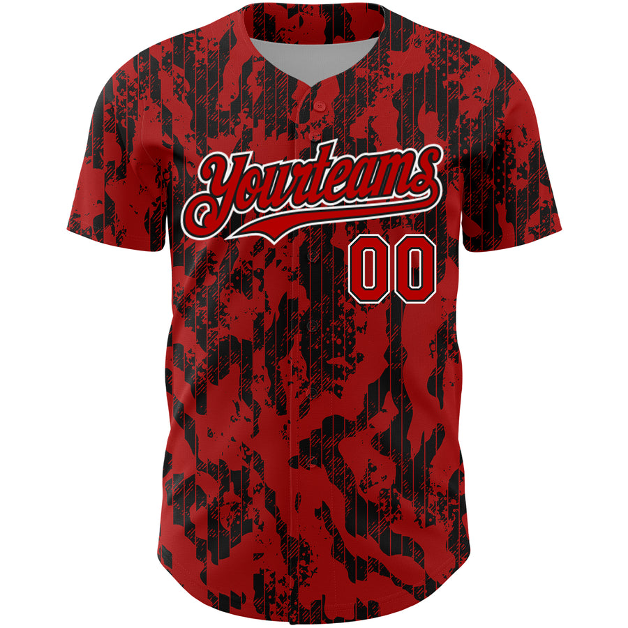 Custom Red Black-White 3D Pattern Design Abstract Fluid Authentic Baseball Jersey