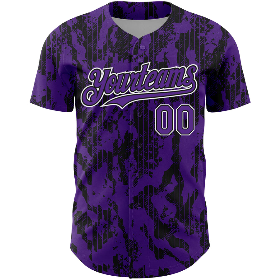 Custom Purple Black-White 3D Pattern Design Abstract Fluid Authentic Baseball Jersey