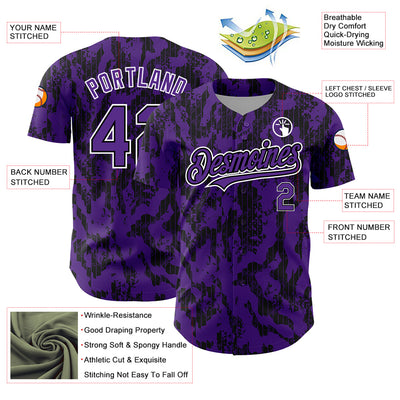 Custom Purple Black-White 3D Pattern Design Abstract Fluid Authentic Baseball Jersey