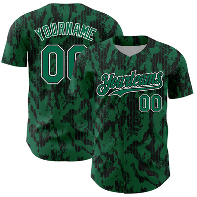 Custom Kelly Green Black-White 3D Pattern Design Abstract Fluid Authentic Baseball Jersey