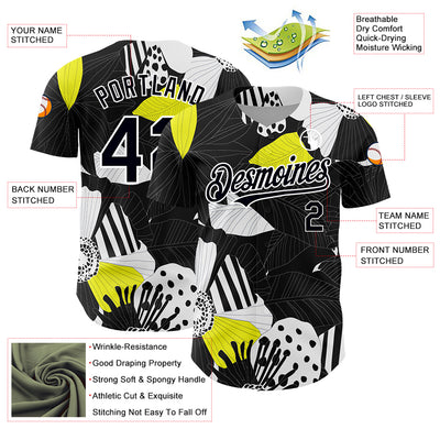 Custom Black White 3D Pattern Design Flower Authentic Baseball Jersey