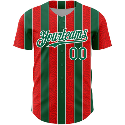 Custom Red Kelly Green-White 3D Pattern Design Stripe Authentic Baseball Jersey