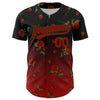 Custom Black Red-Green 3D Pattern Design Gothic Style Rose Authentic Baseball Jersey