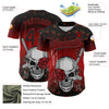 Custom Black Red 3D Pattern Design Gothic Style Skull With Rose And Gun Authentic Baseball Jersey