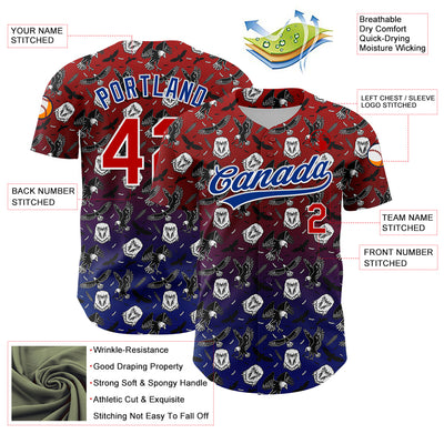 Custom Red Royal-White 3D Pattern Design American Eagle Authentic Baseball Jersey