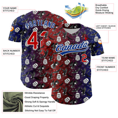 Custom Red Royal-White 3D Pattern Design American Eagle Authentic Baseball Jersey