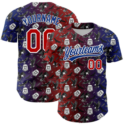 Custom Red Royal-White 3D Pattern Design American Eagle Authentic Baseball Jersey