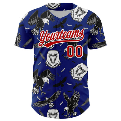 Custom Royal Red-White 3D Pattern Design American Eagle Authentic Baseball Jersey