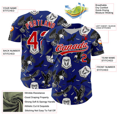 Custom Royal Red-White 3D Pattern Design American Eagle Authentic Baseball Jersey