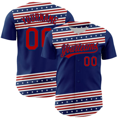 Custom US Navy Blue Red 3D American Flag And Star Authentic Baseball Jersey