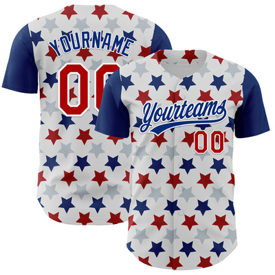 Custom White Red-Royal 3D Pattern Design Star Authentic Baseball Jersey