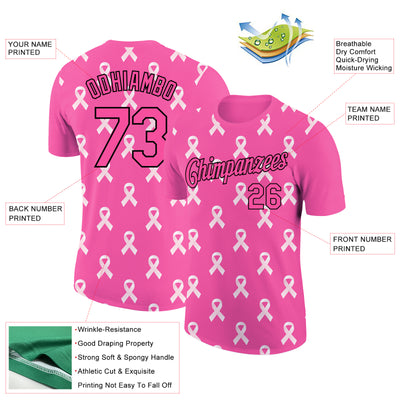 Custom Pink Black 3D Pink Ribbon Breast Cancer Performance T-Shirt