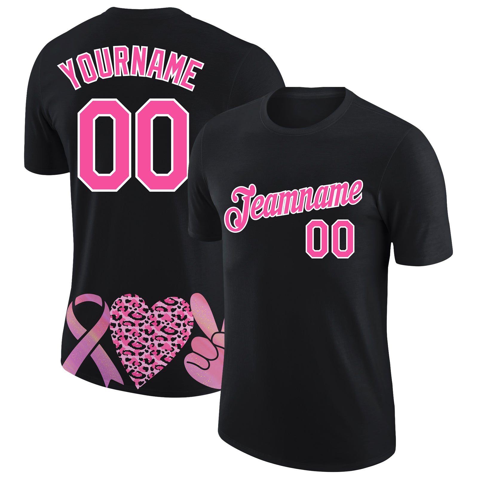 Custom Black Pink-White 3D Pink Ribbon Breast Cancer Performance T-Shirt