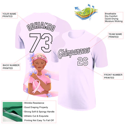 Custom Light Purple Black 3D Pink Ribbon Breast Cancer Performance T-Shirt