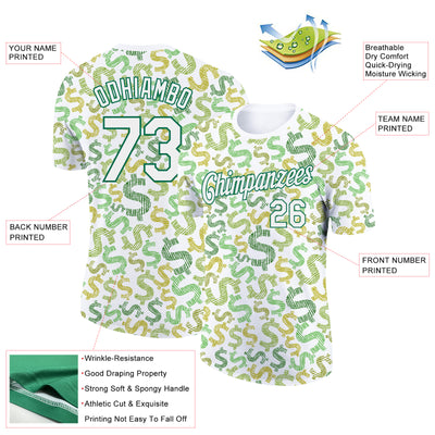 Custom White Kelly Green 3D Pattern Design Dollar Sign Money Theme Performance T-Shirt