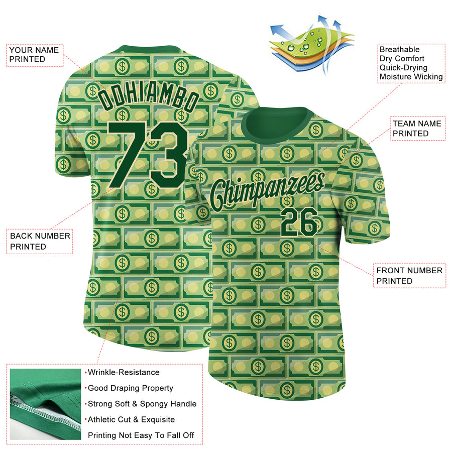 Custom Green City Cream 3D Pattern Design Dollar Banknote Money Theme Performance T-Shirt