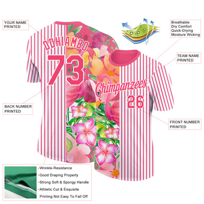 Custom Neon Pink White 3D Tropical Hawaii Palm Leaves And Flower Performance T-Shirt