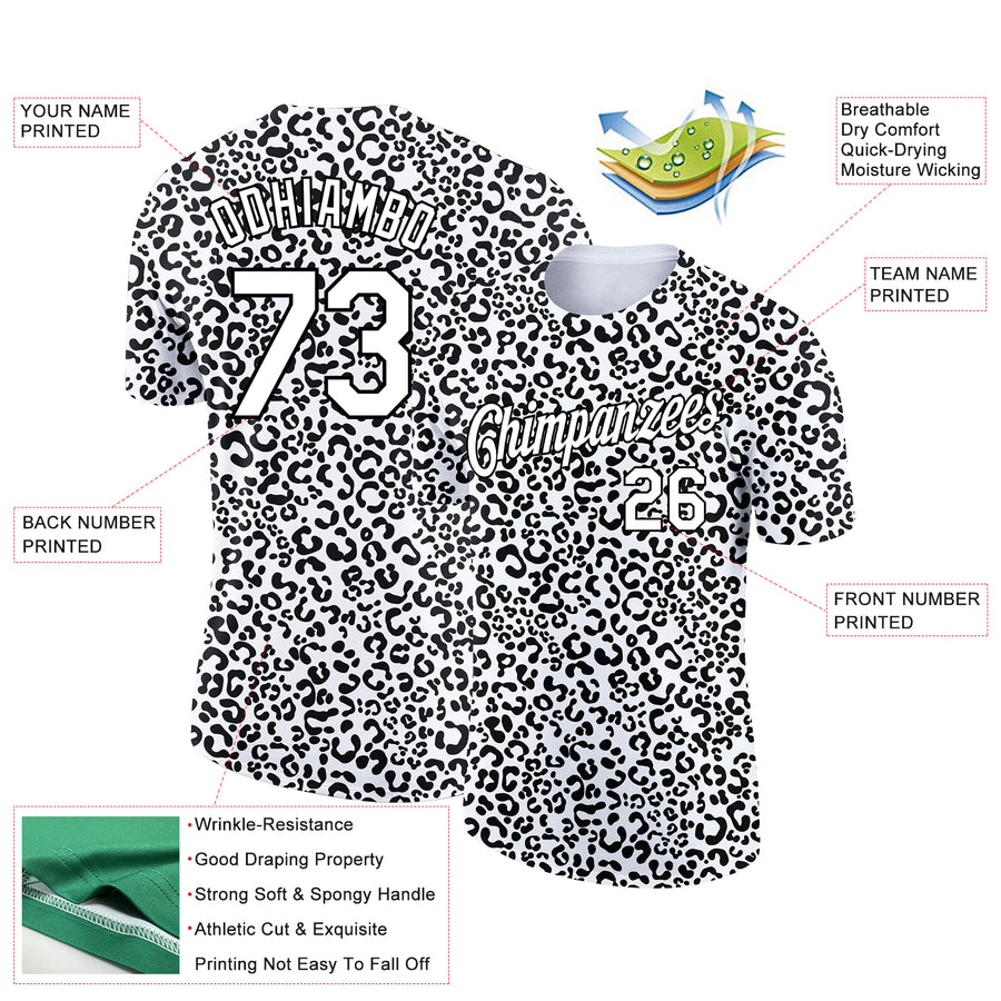 Custom White Black 3D Pattern Design Animal Print Performance T-Shirt