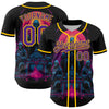 Custom Black Purple-Yellow 3D Pattern Design Rave Skull Authentic Baseball Jersey