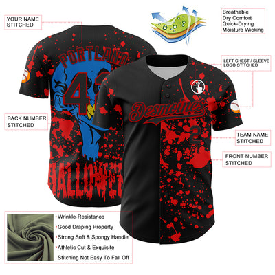 Custom Black Red 3D Pattern Design Rave Halloween Skull Authentic Baseball Jersey