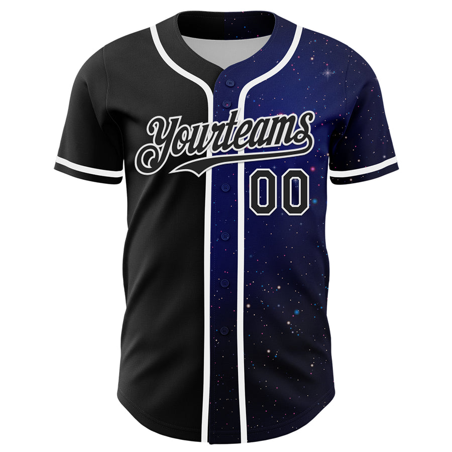 Custom Black White 3D Pattern Design Rave Galaxy Star Authentic Baseball Jersey