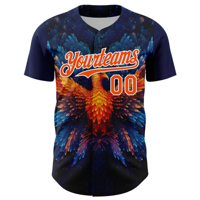 Custom Navy Orange-White 3D Pattern Design Rave Phoenix Authentic Baseball Jersey