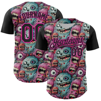 Custom Black Deep Pink 3D Pattern Design Rave Monster Authentic Baseball Jersey