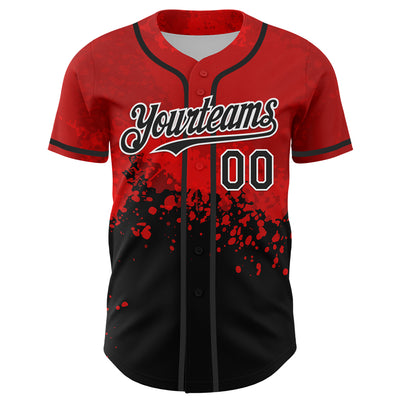 Custom Red Black-White 3D Pattern Design Rave Splatter Authentic Baseball Jersey