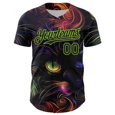 Custom Black Neon Green 3D Pattern Design Rave Animal Cat Authentic Baseball Jersey