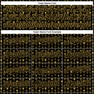 Custom Black Old Gold 3D Pattern Design Hearts Authentic Baseball Jersey