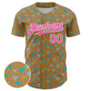 Custom Old Gold Pink-White 3D Pattern Design Geometric Shape Authentic Baseball Jersey