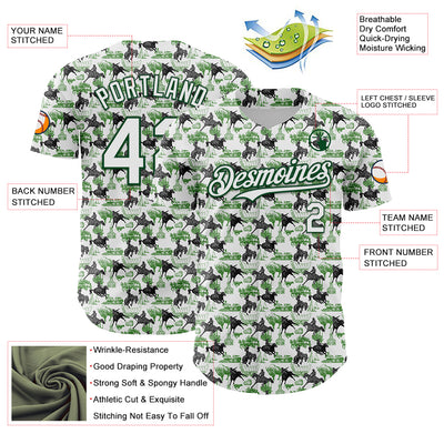 Custom White Green 3D Pattern Design Rodeo Cowboy Authentic Baseball Jersey