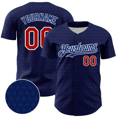 Custom Navy Red-Royal 3D Pattern Design Hearts Authentic Baseball Jersey