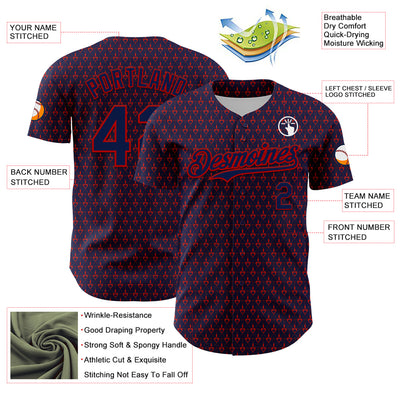 Custom Navy Red 3D Pattern Design Hearts Authentic Baseball Jersey