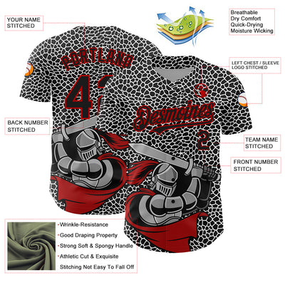 Custom Black Red-White 3D Pattern Design Knight Hero Art Authentic Baseball Jersey