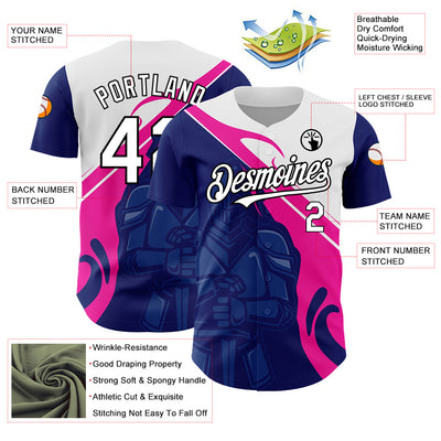 Custom Royal Pink-Black 3D Pattern Design Knight Hero Art Authentic Baseball Jersey