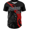 Custom Black Red-Gray 3D Pattern Design Knight Hero Art Authentic Baseball Jersey