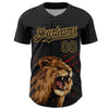 Custom Black Old Gold 3D Pattern Design Animal Lion Authentic Baseball Jersey