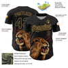 Custom Black Old Gold 3D Pattern Design Animal Lion Authentic Baseball Jersey