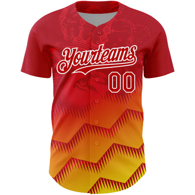 Custom Red Yellow-White 3D Pattern Design Animal Lion Authentic Baseball Jersey