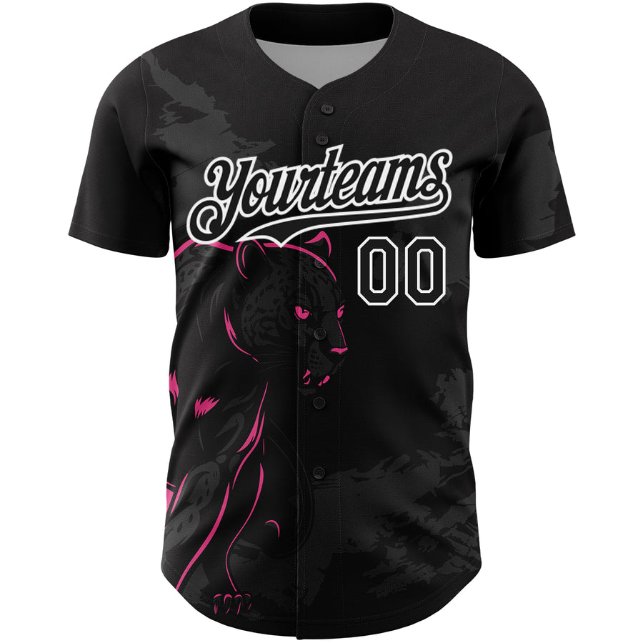 Custom Black Pink-White 3D Pattern Design Animal Panther Authentic Baseball Jersey