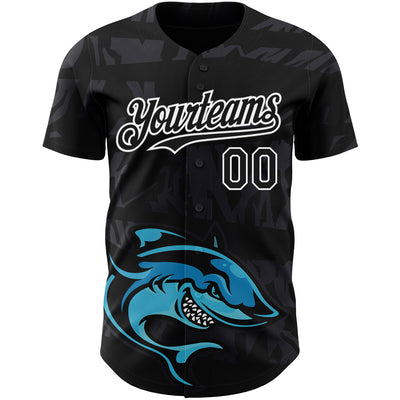 Custom Black White 3D Pattern Design Animal Shark Authentic Baseball Jersey