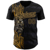 Custom Black Old Gold 3D Pattern Design Animal Lion Authentic Baseball Jersey