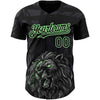 Custom Black Pea Green 3D Pattern Design Animal Lion Authentic Baseball Jersey