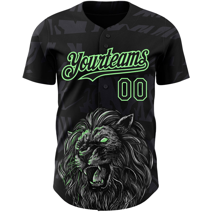 Custom Black Pea Green 3D Pattern Design Animal Lion Authentic Baseball Jersey