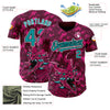 Custom Crimson Teal-Black 3D Pattern Design Animal Dragon Authentic Baseball Jersey