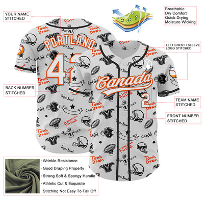 Custom White Orange 3D Pattern Design Football Helmet And Football Elements Authentic Baseball Jersey