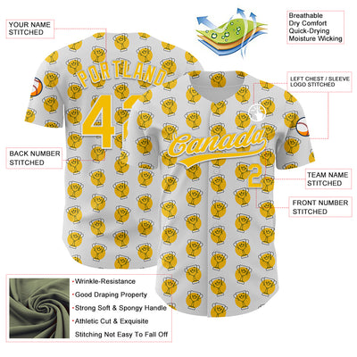 Custom White Yellow 3D Pattern Design Champion Trophy Authentic Baseball Jersey