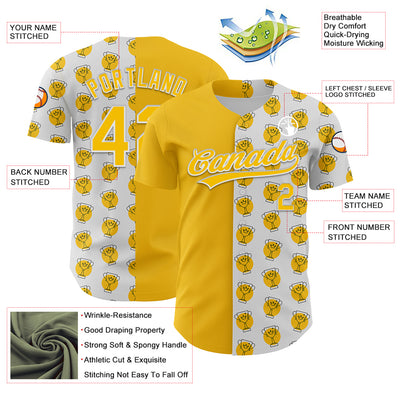 Custom White Yellow 3D Pattern Design Champion Trophy Authentic Baseball Jersey